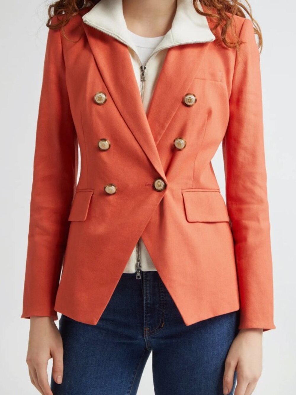 NWOT Veronica Beard Miller Dickey Linen Blend Jacket in Coral-Persimmon. Size 0